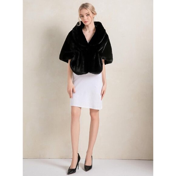 🆕 Fashowlife  New Faux Fur Cloak Shawl Women Black Scarf Warm Wrap Stole Shrug - Picture 7 of 8